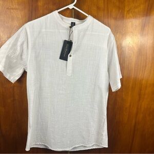 LucMatton White Casual Button Down Shirt Cotton Linen blend S